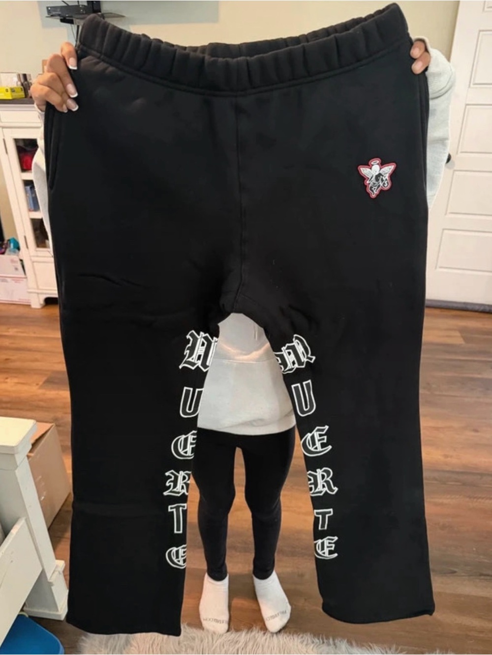 Black -Graphic Joggers with Side Lettering